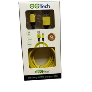 EGTech NWT 9 Foot Yellow Silicone USB to Micro Charging Chord